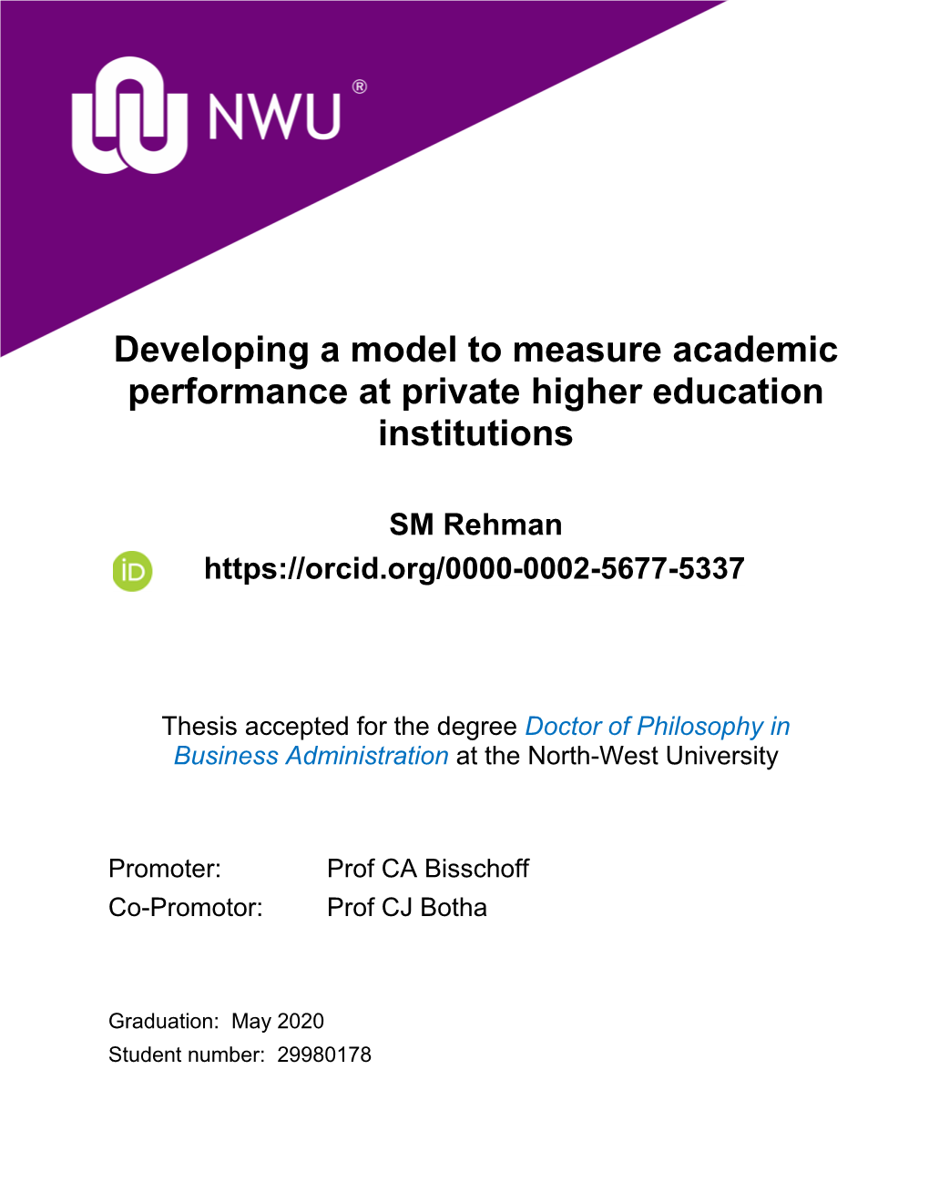 Developing a Model to Measure Academic Performance at Private Higher Education Institutions