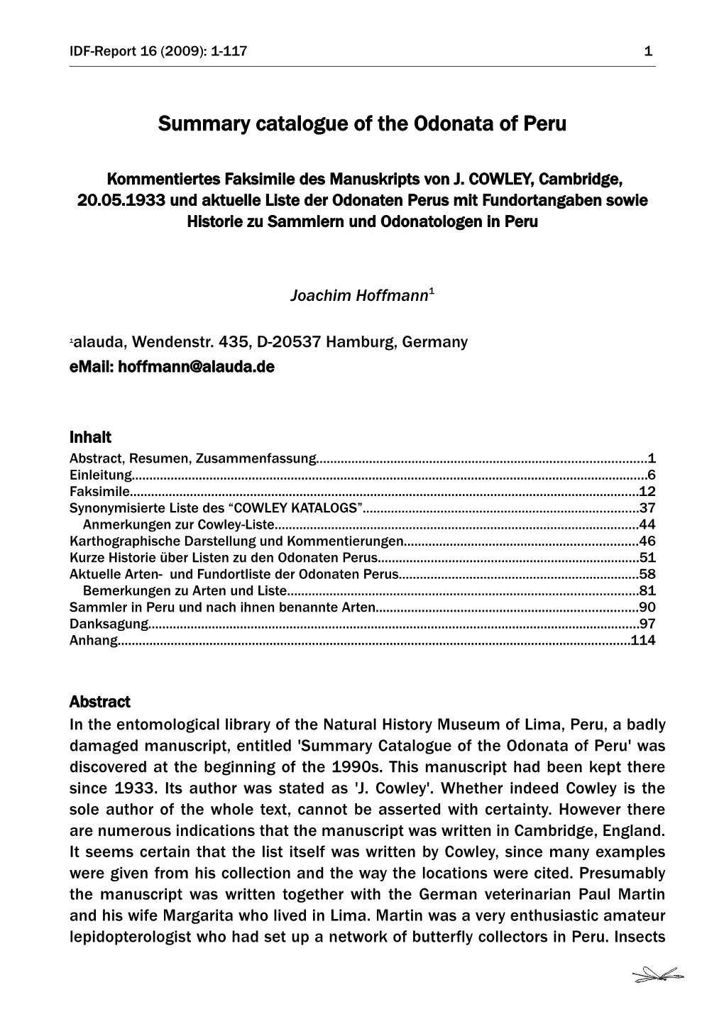 Summary Catalogue of the Odonata of Peru