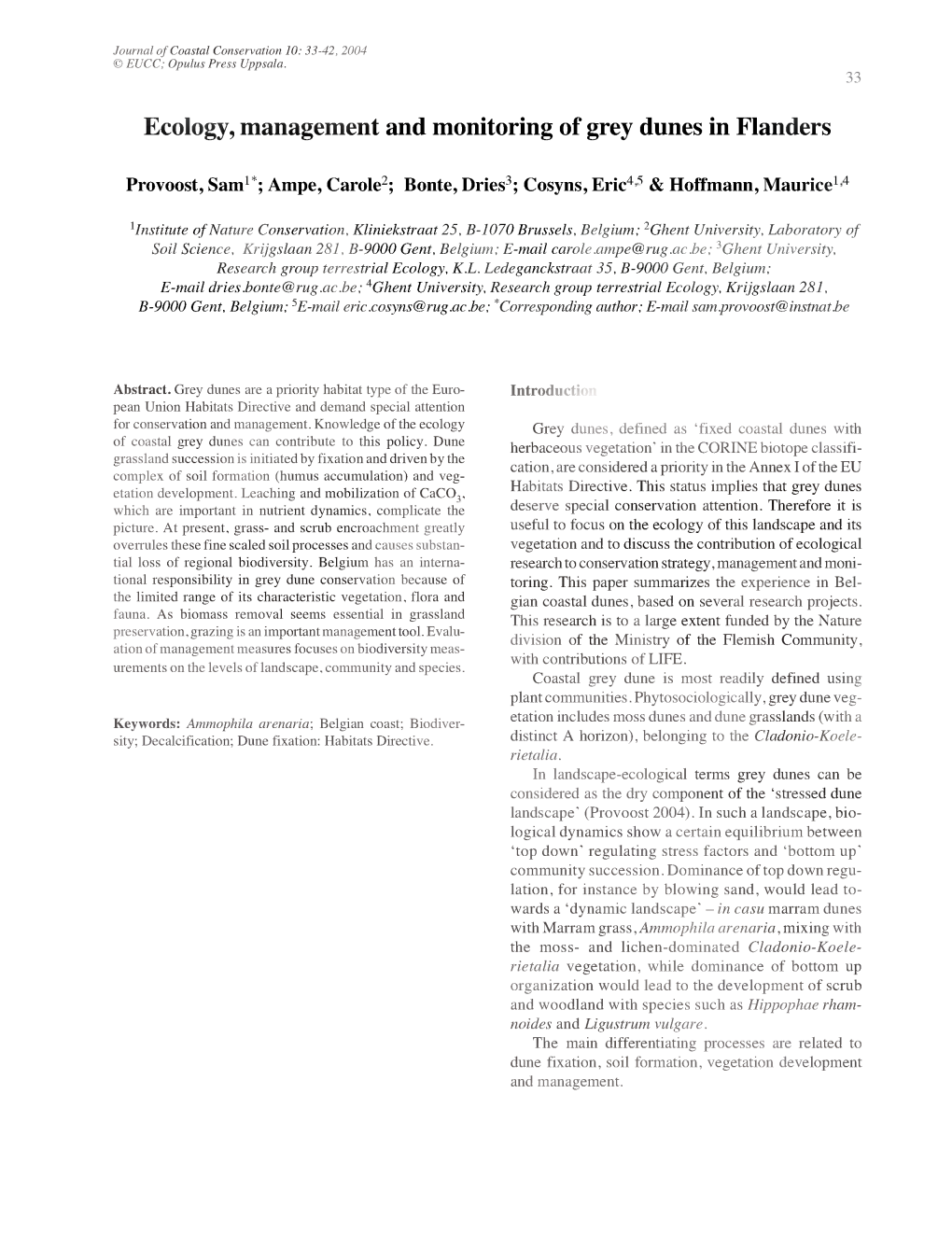 Ecology, Management and Monitoring of Grey Dunes in Flanders