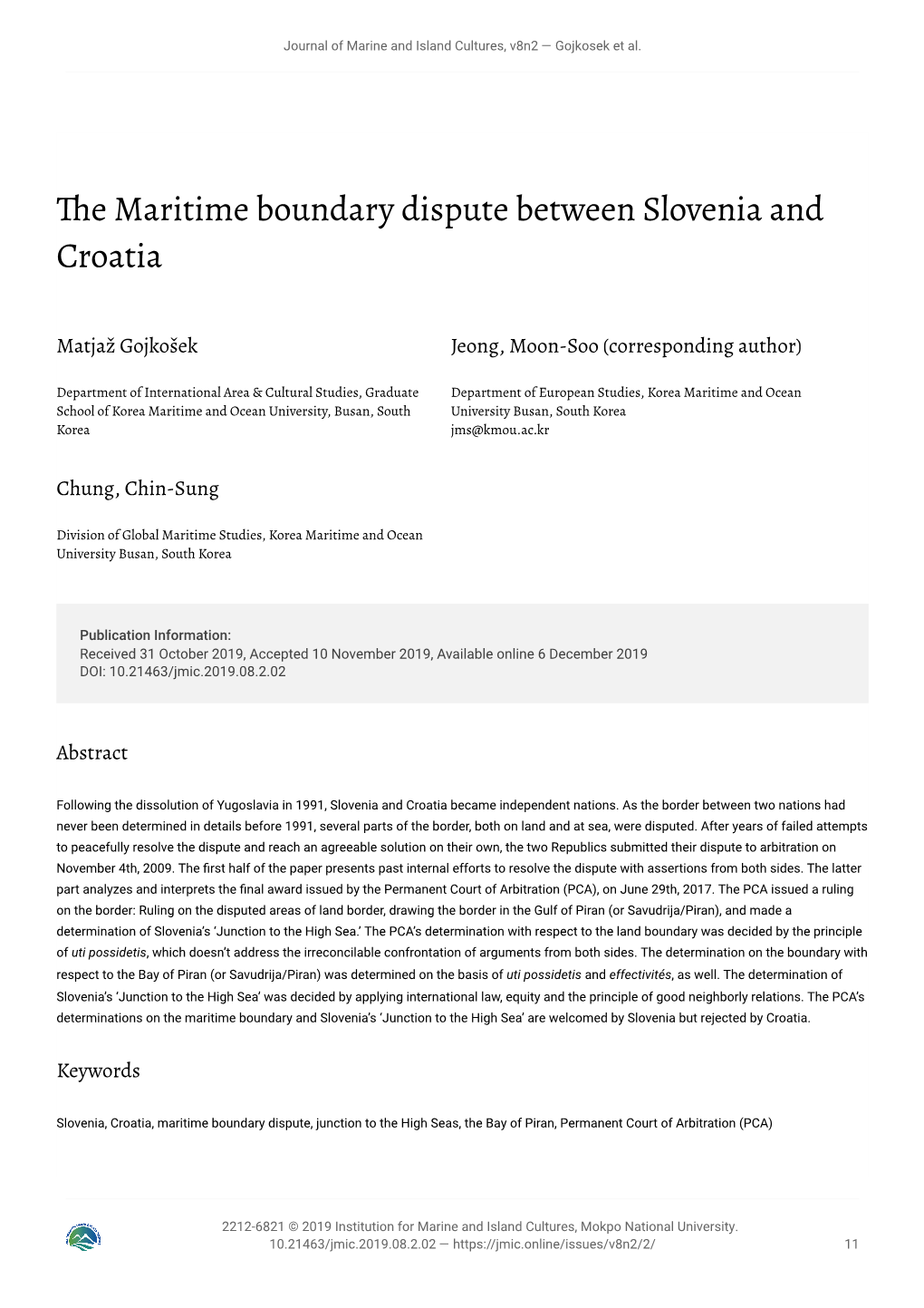 The Maritime Boundary Dispute Between Slovenia and Croatia