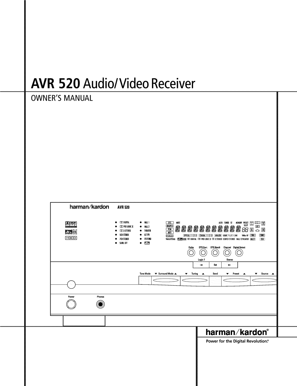 AVR 520 Audio/Videoreceiver OWNER's MANUAL