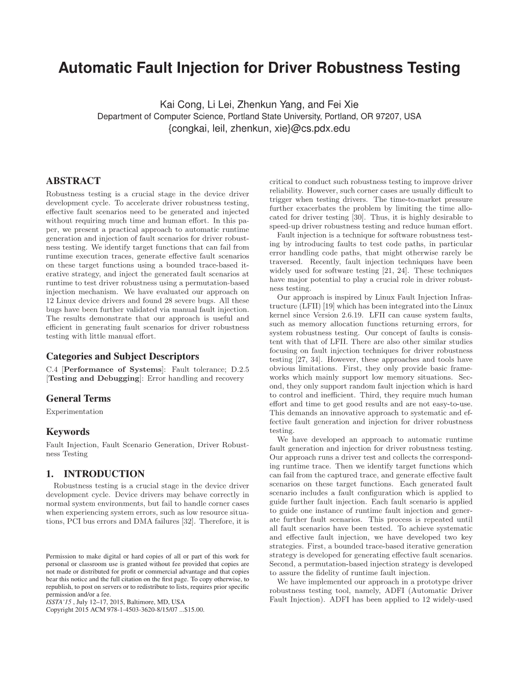 Automatic Fault Injection for Driver Robustness Testing