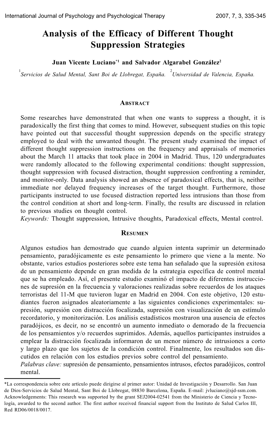 Analysis of the Efficacy of Different Thought Suppression Strategies