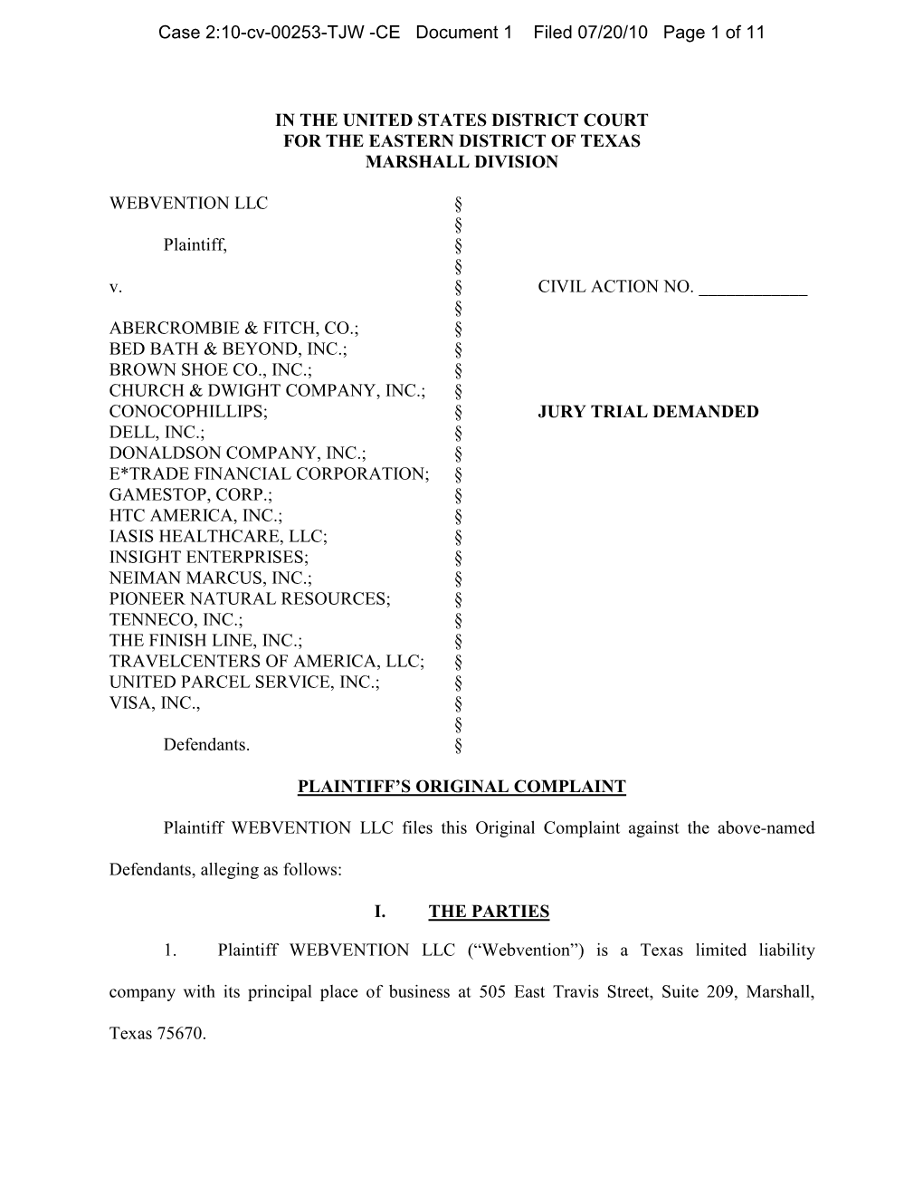 Case 2:10-Cv-00253-TJW -CE Document 1 Filed 07/20/10 Page 1 of 11