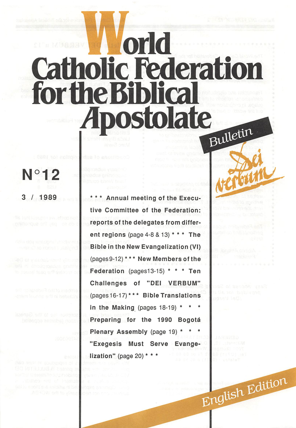 3)Epqsod^ Noneiapa^ ^Noide) PPK)M Bulletin DEI VERBUM 12! 2 World Catholic Federation for the Biblical Apostolate