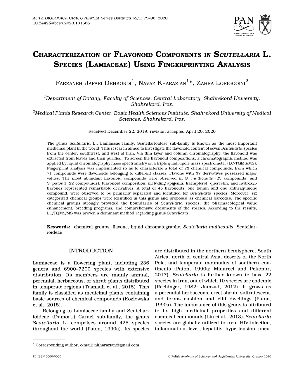 Characterization of Flavonoid Components in Scutellaria L