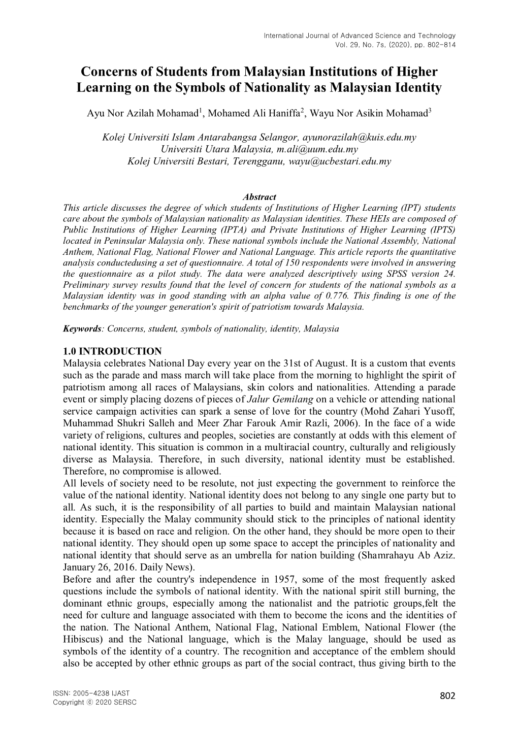 Concerns of Students from Malaysian Institutions of Higher Learning on the Symbols of Nationality As Malaysian Identity