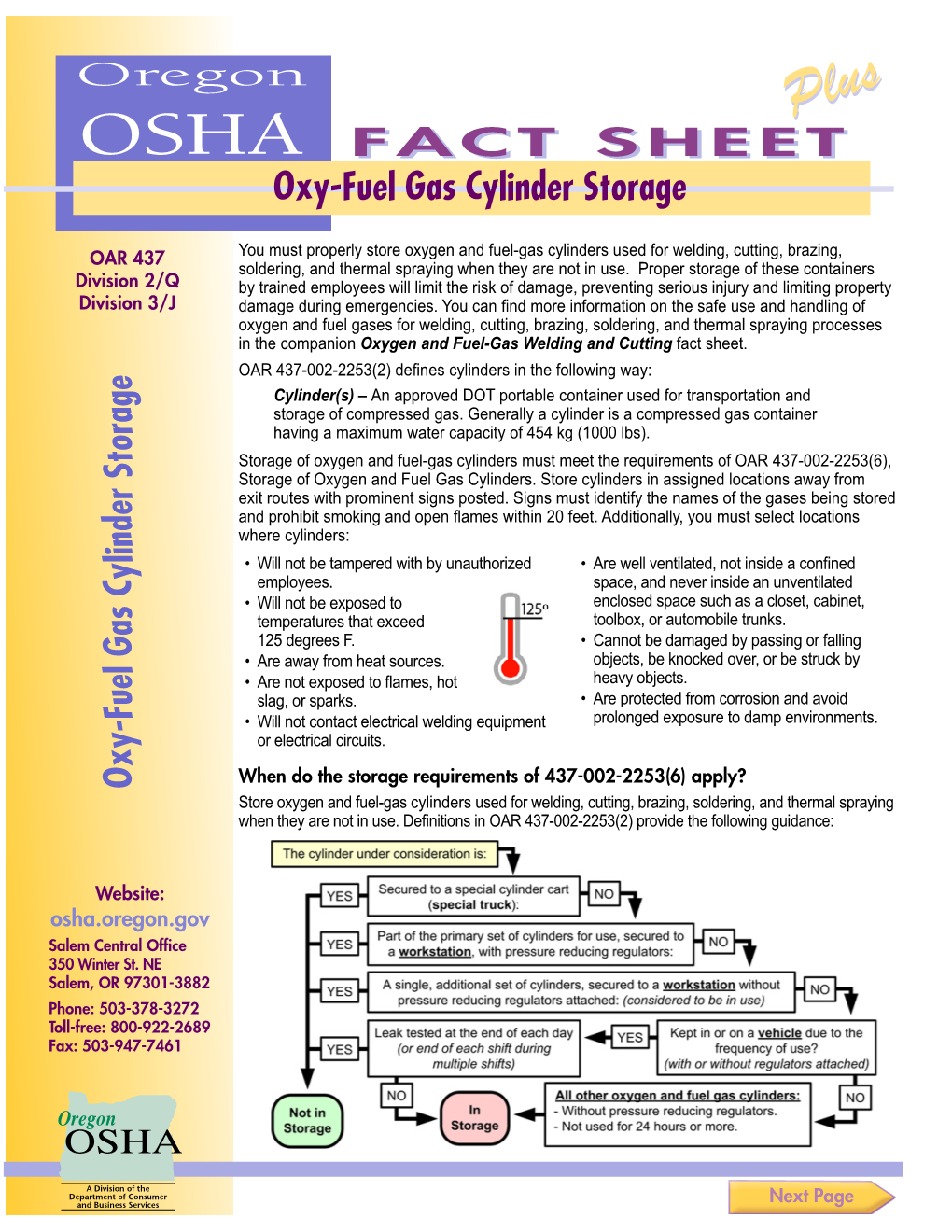 OSHA FACT SHEET Oxy-Fuel Gas Cylinder Storage