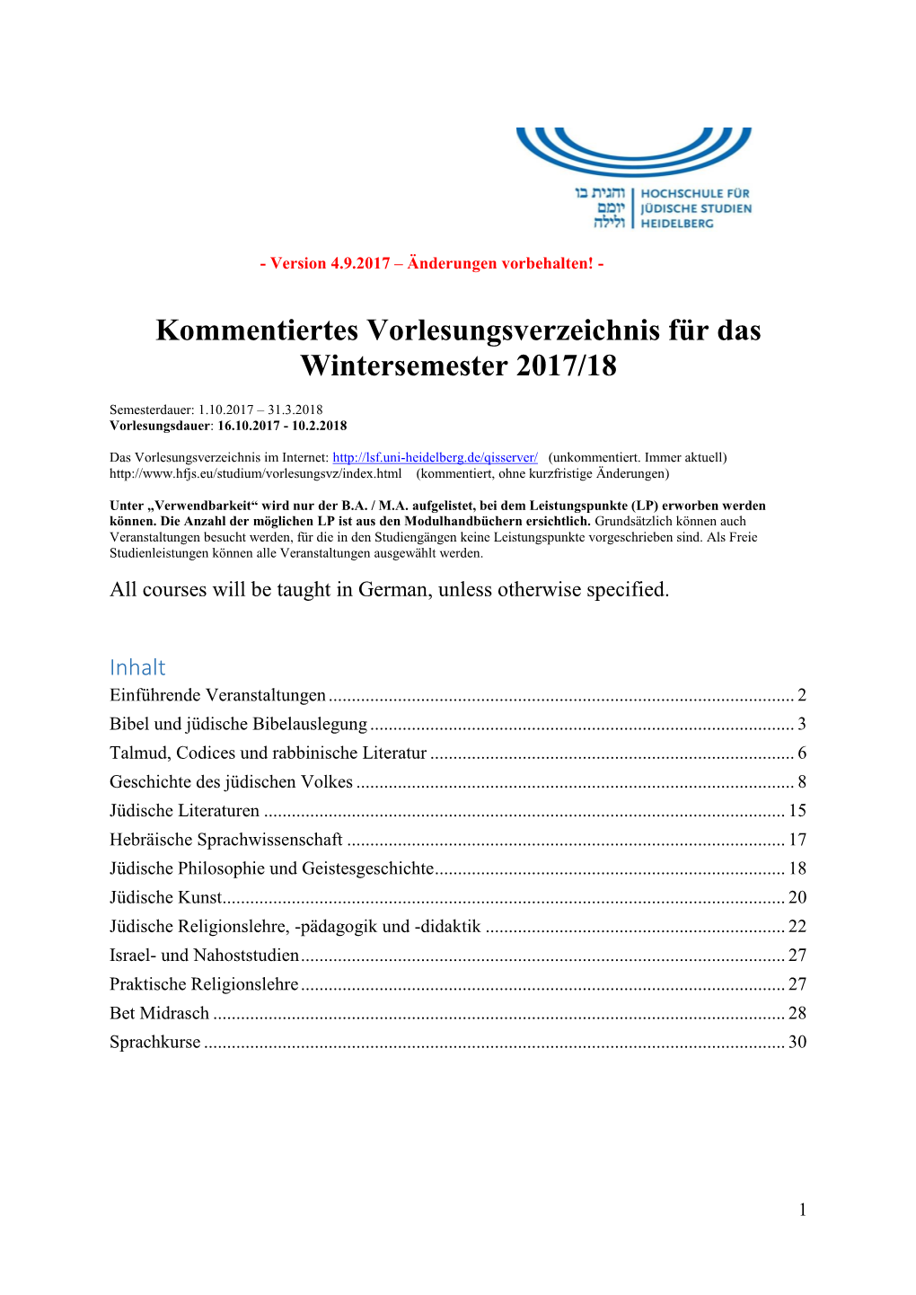 Kommentiertes Vorlesungsverzeichnis Für Das Wintersemester 2017/18