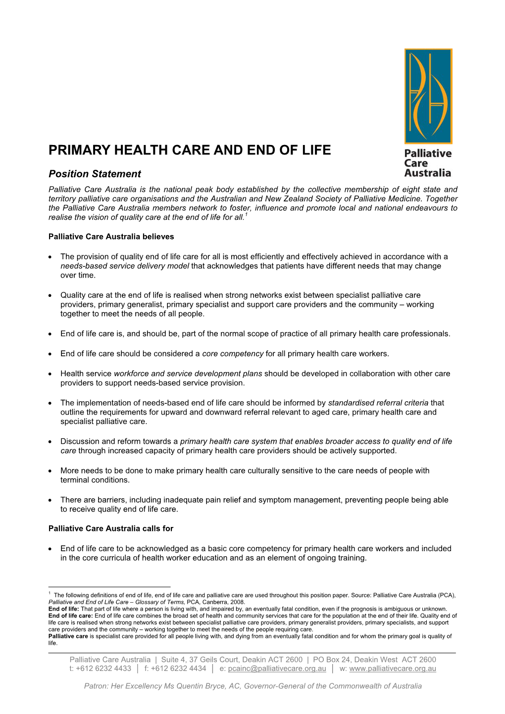 Primary Health Care and End of Life