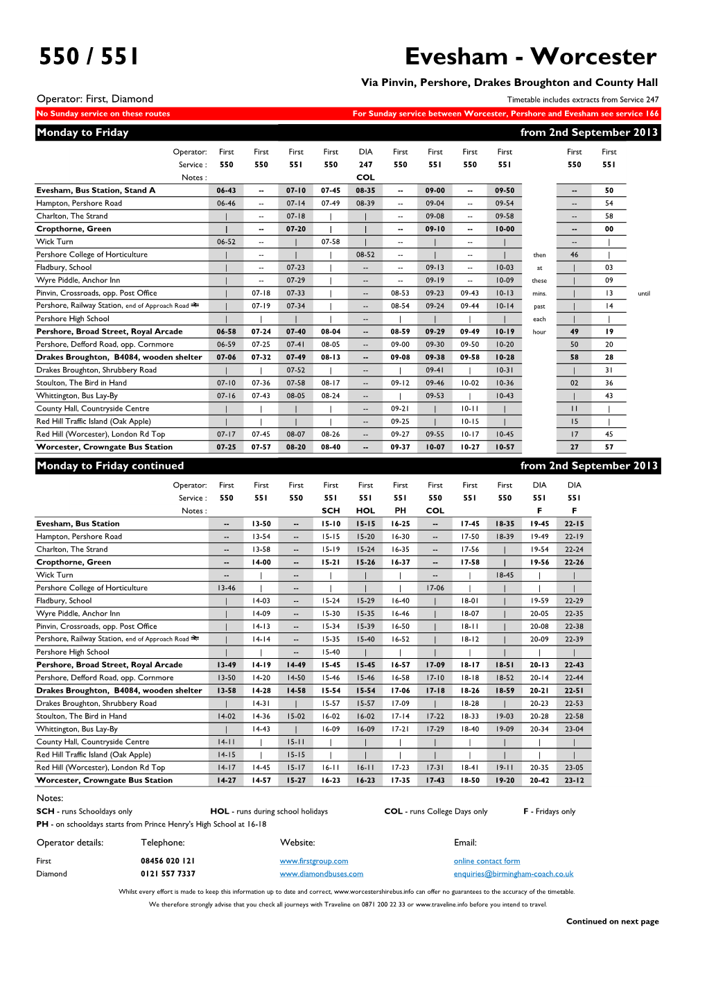 Bus Services 550, 551 and 557 from 02-09-2013