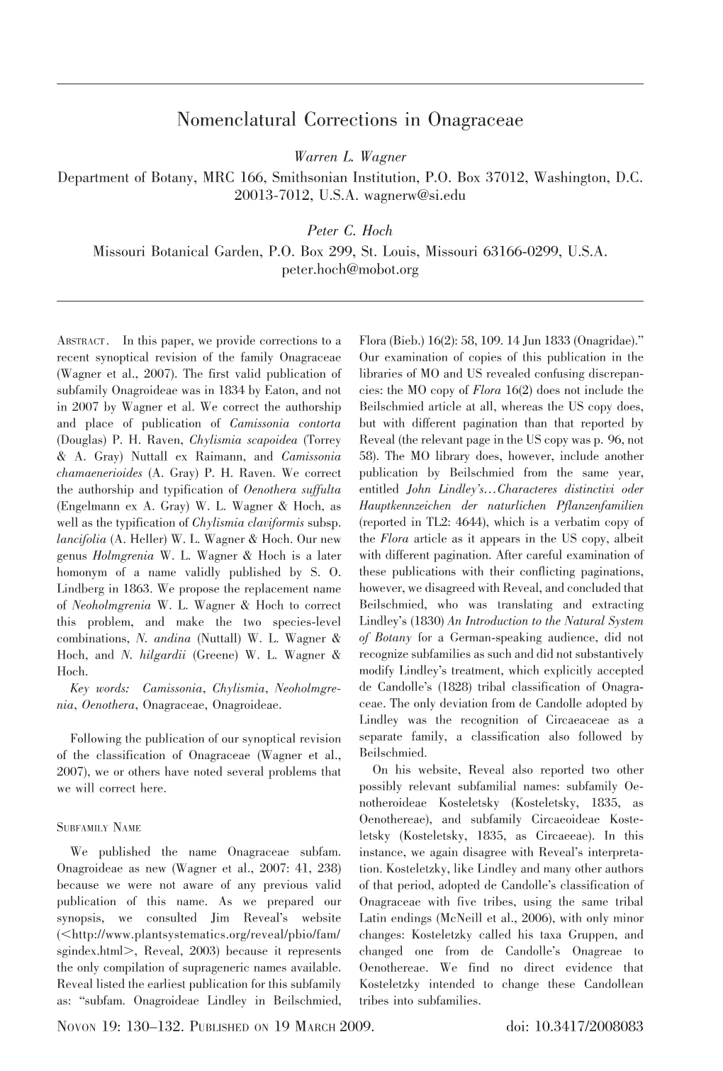 Nomenclatural Corrections in Onagraceae