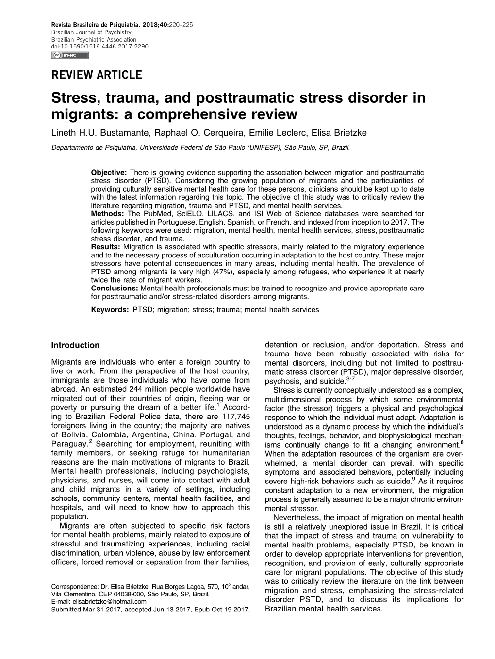 Stress, Trauma, and Posttraumatic Stress Disorder in Migrants: a Comprehensive Review Lineth H.U