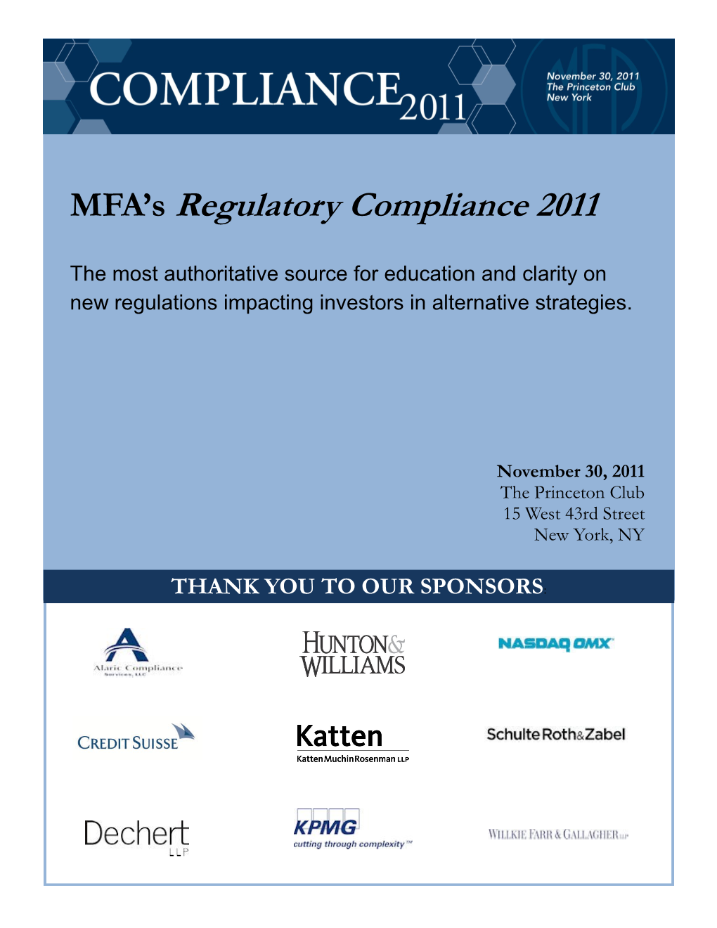 MFA's Regulatory Compliance 2011