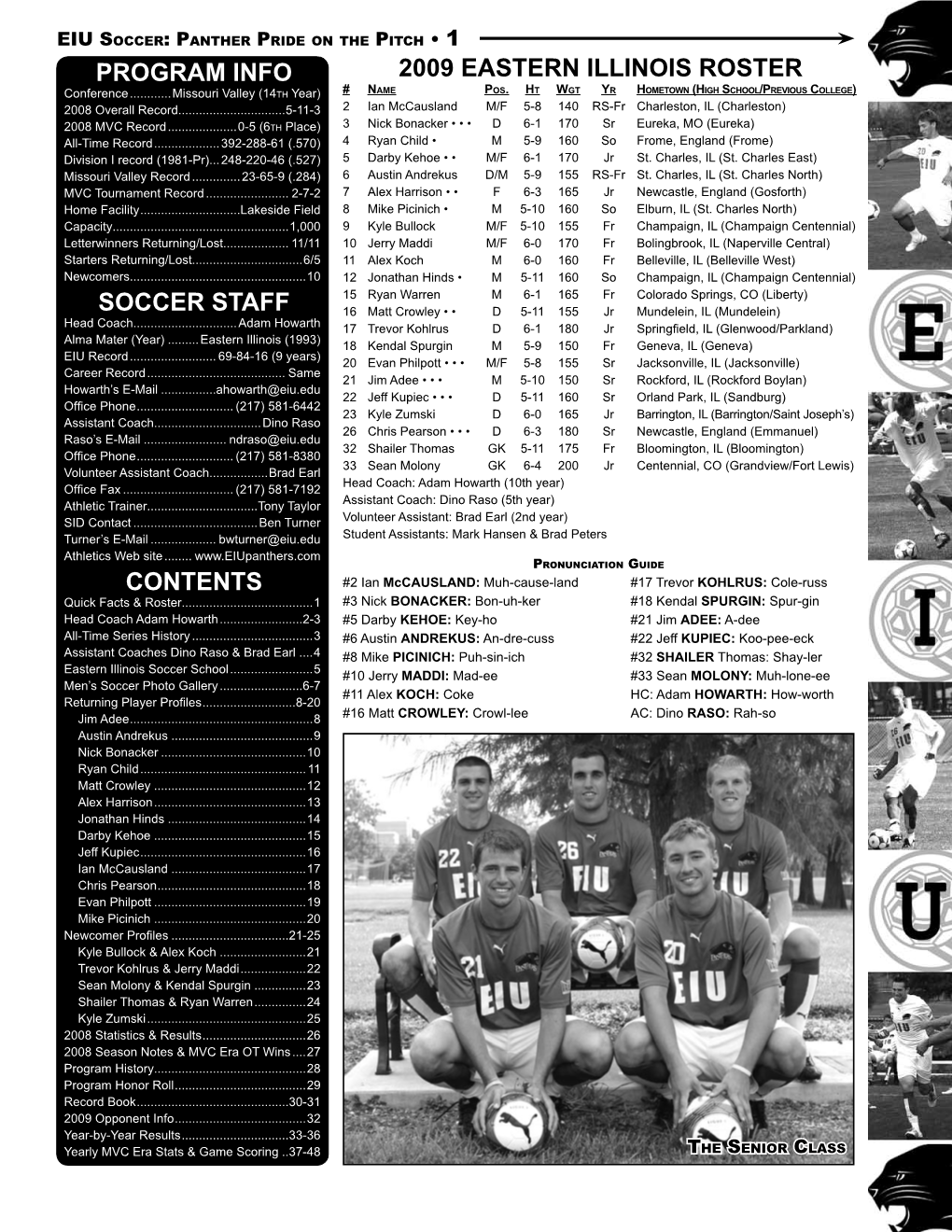 2009 Eastern Illinois Roster Program Info Soccer Staff