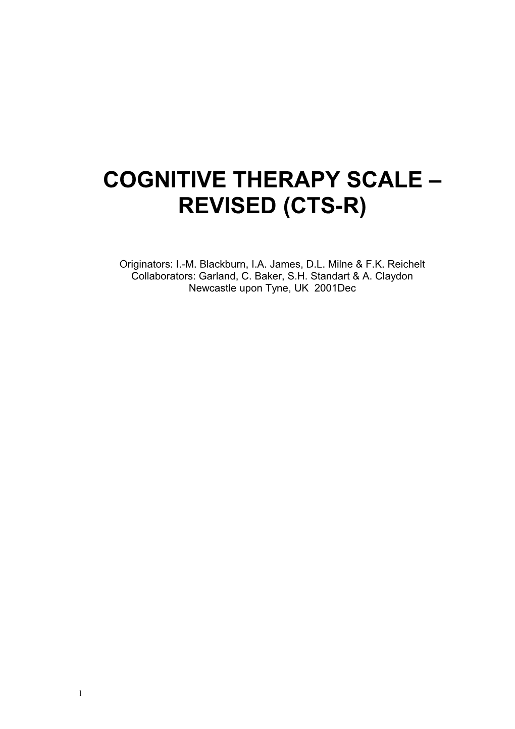 Cognitive Therapy Scale Revised (Cts-R)