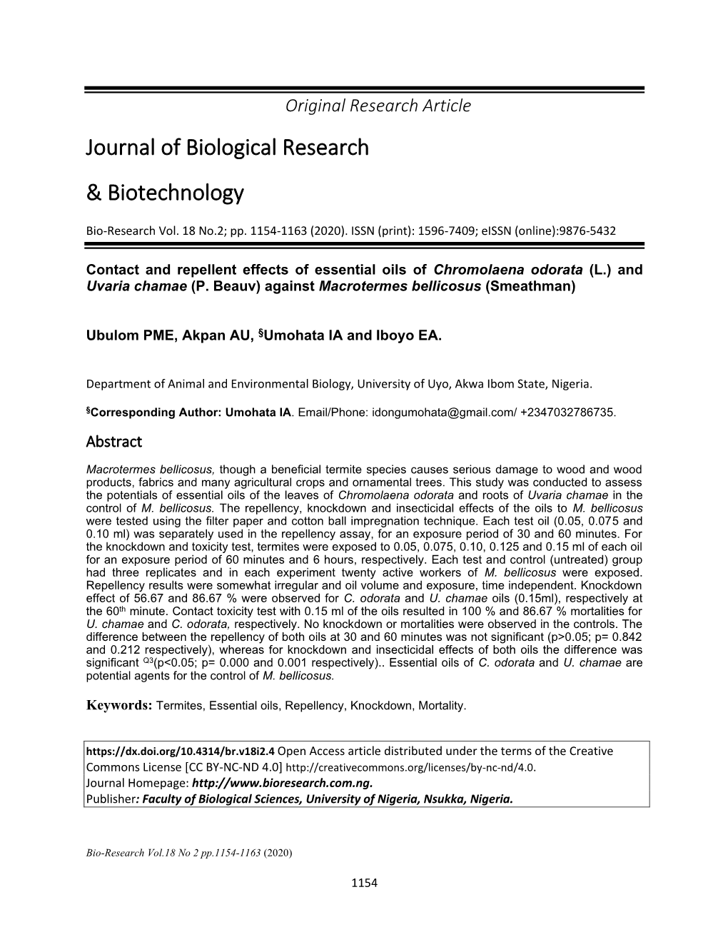 Journal of Biological Research & Biotechnology