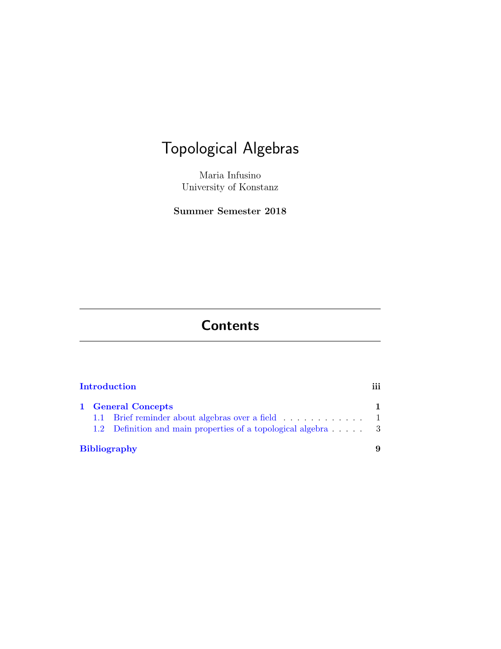 Topological Algebras