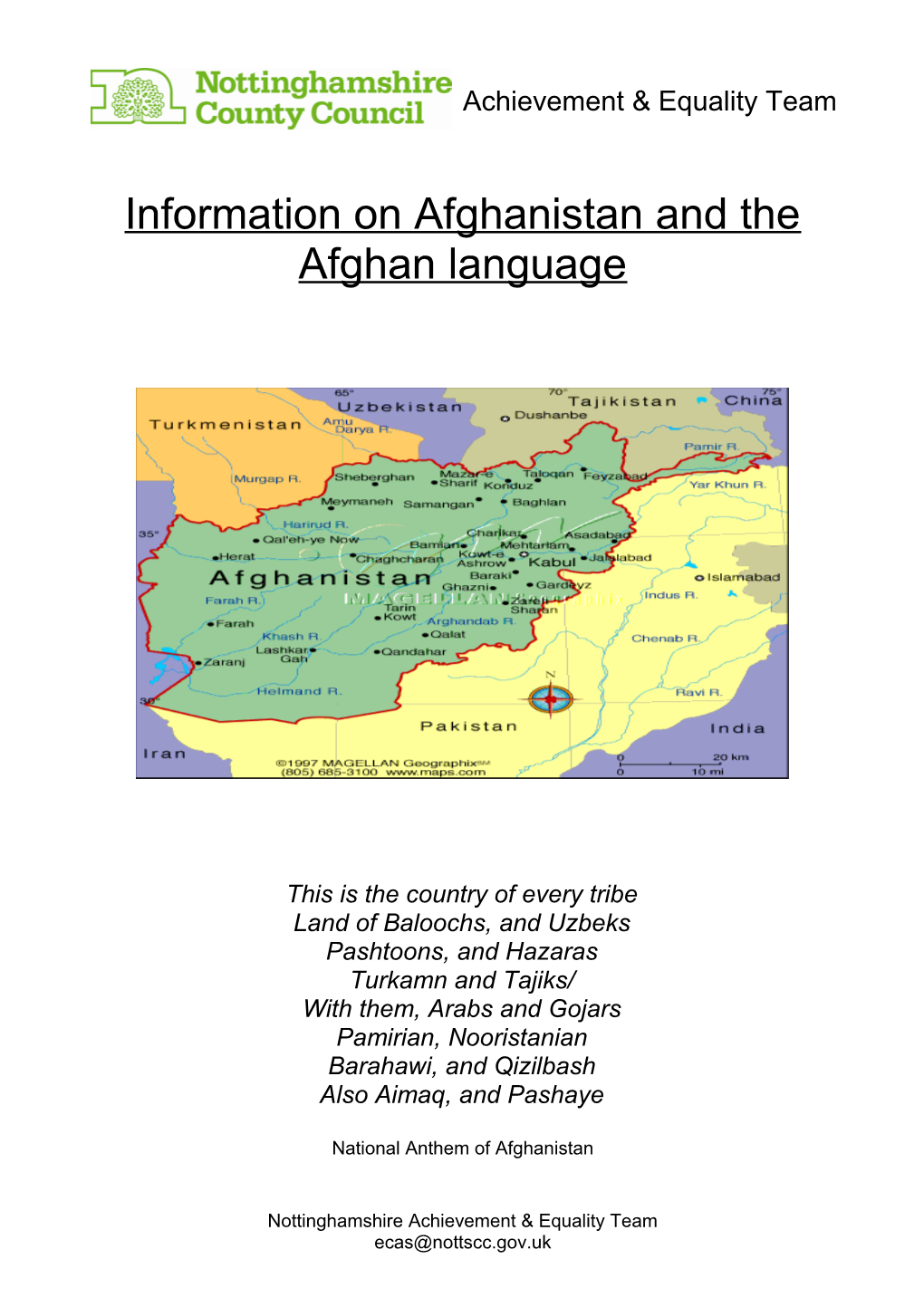 Information on Afghanistan and the Afghan Language