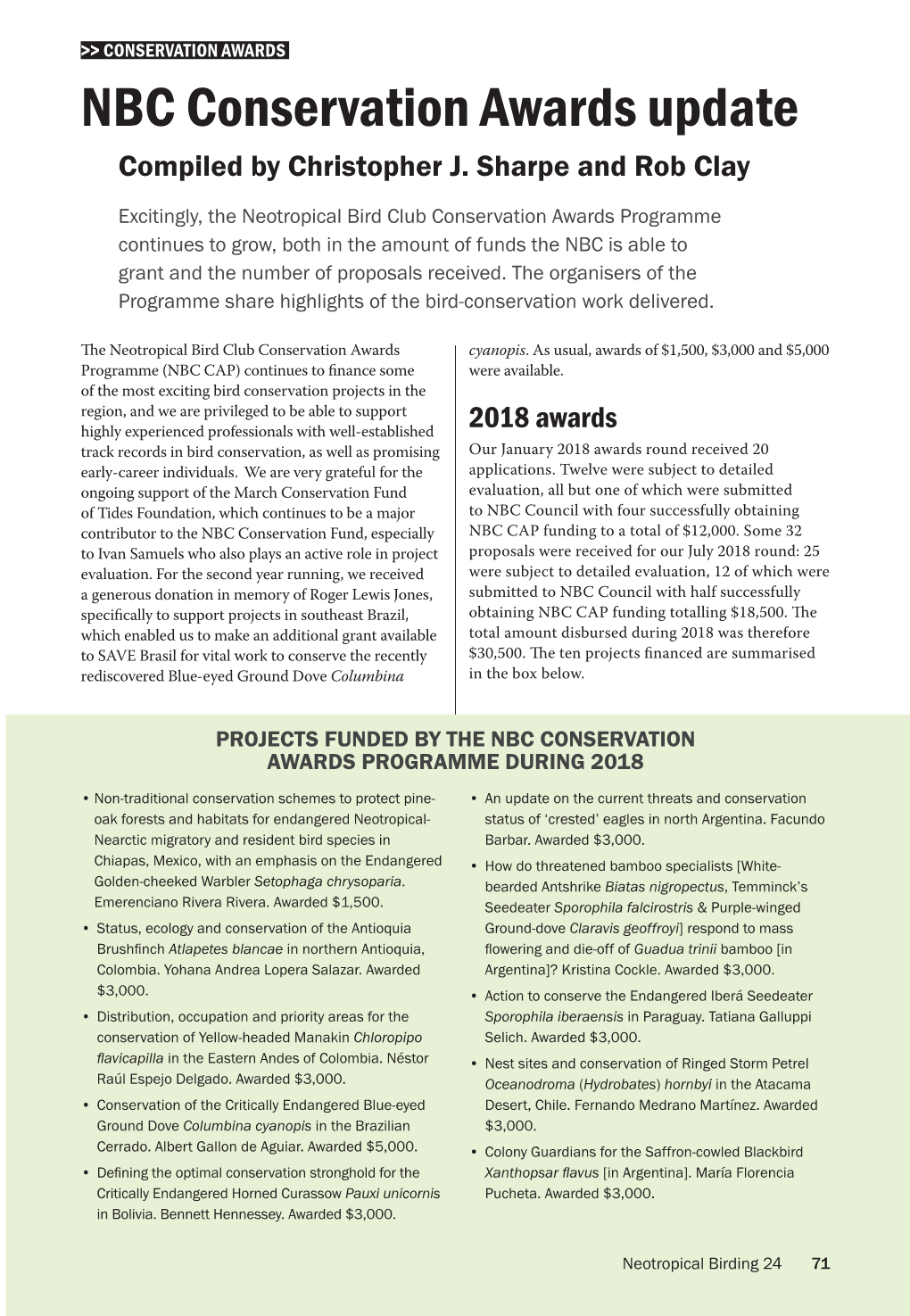 NBC Conservation Awards Update Compiled by Christopher J
