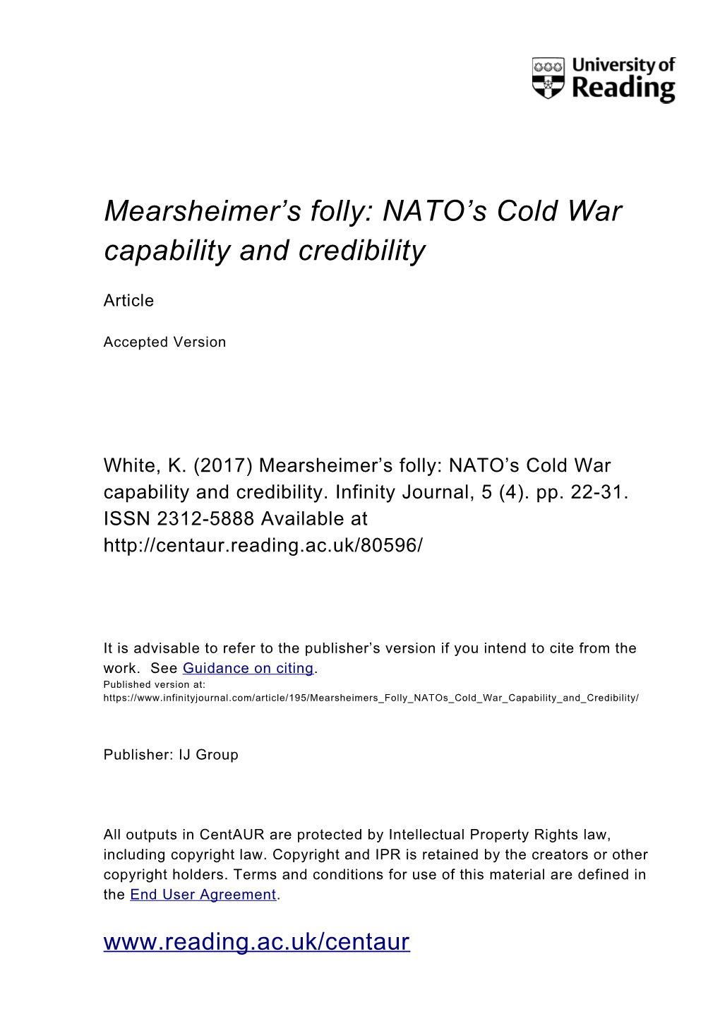 Mearsheimer's Folly: NATO's Cold War Capability and Credibility