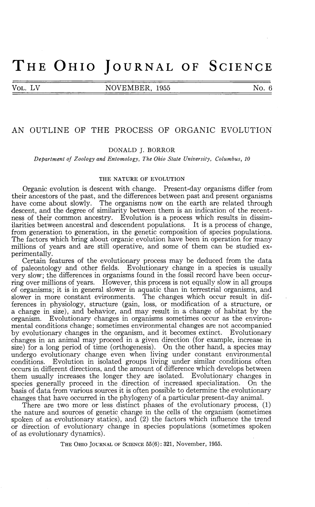 An Outline of the Process of Organic Evolution