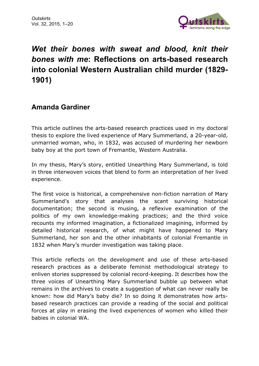 Reflections on Arts-Based Research Into Colonial Western Australian Child Murder (1829- 1901)