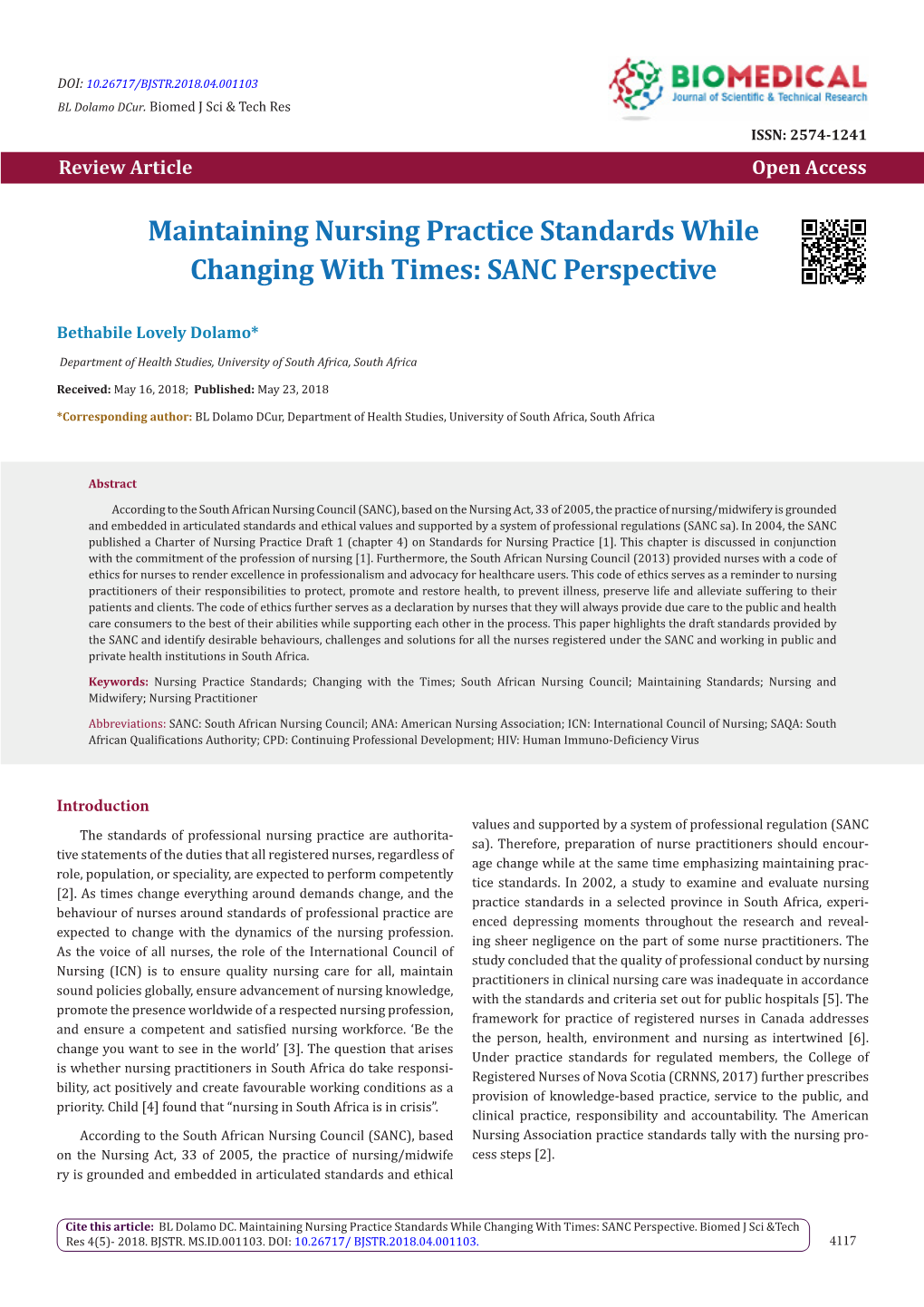 Maintaining Nursing Practice Standards While Changing with Times: SANC Perspective