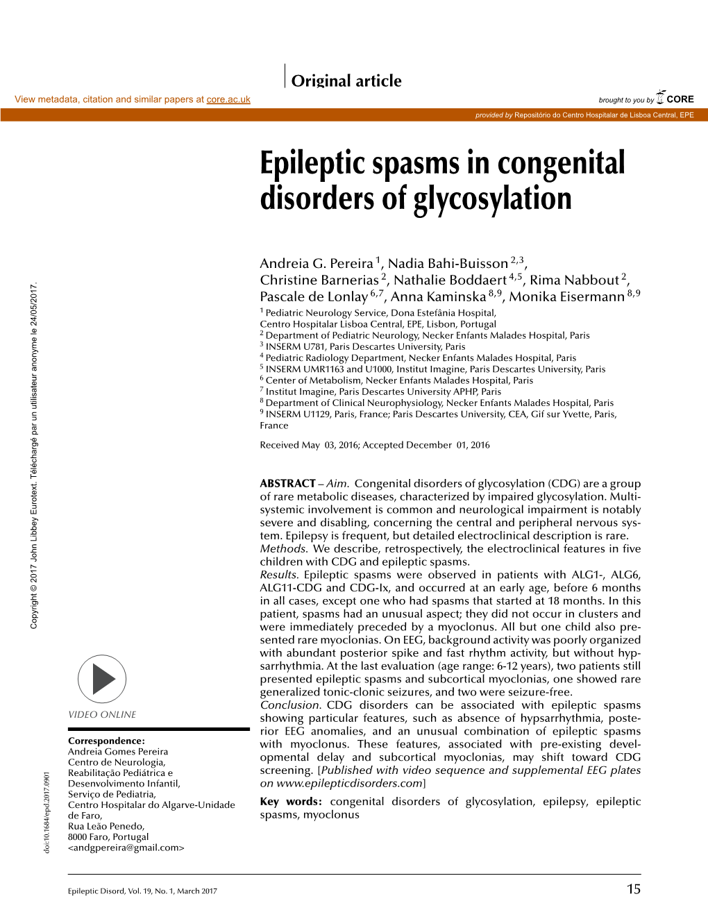 Epileptic Spasms in Congenital Disorders of Glycosylation