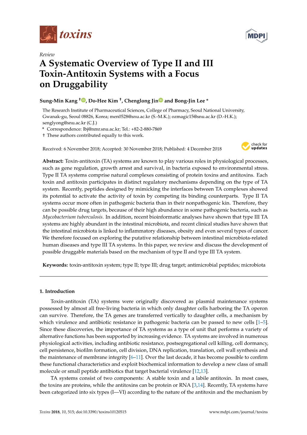 A Systematic Overview of Type II and III Toxin-Antitoxin Systems with a Focus on Druggability