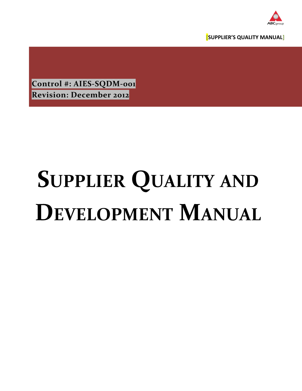 Supplier S Quality Manual