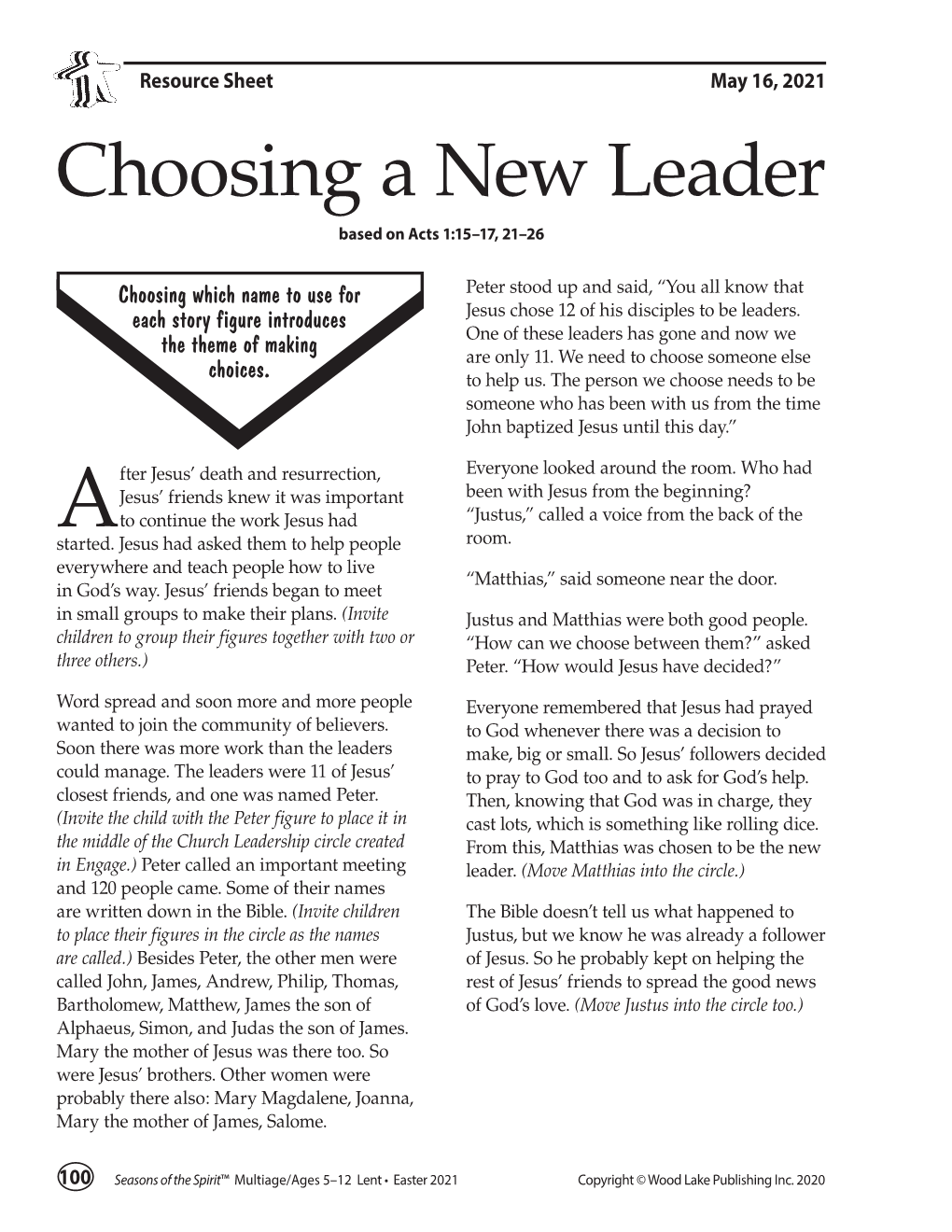 Choosing a New Leader Based on Acts 1:15–17, 21–26