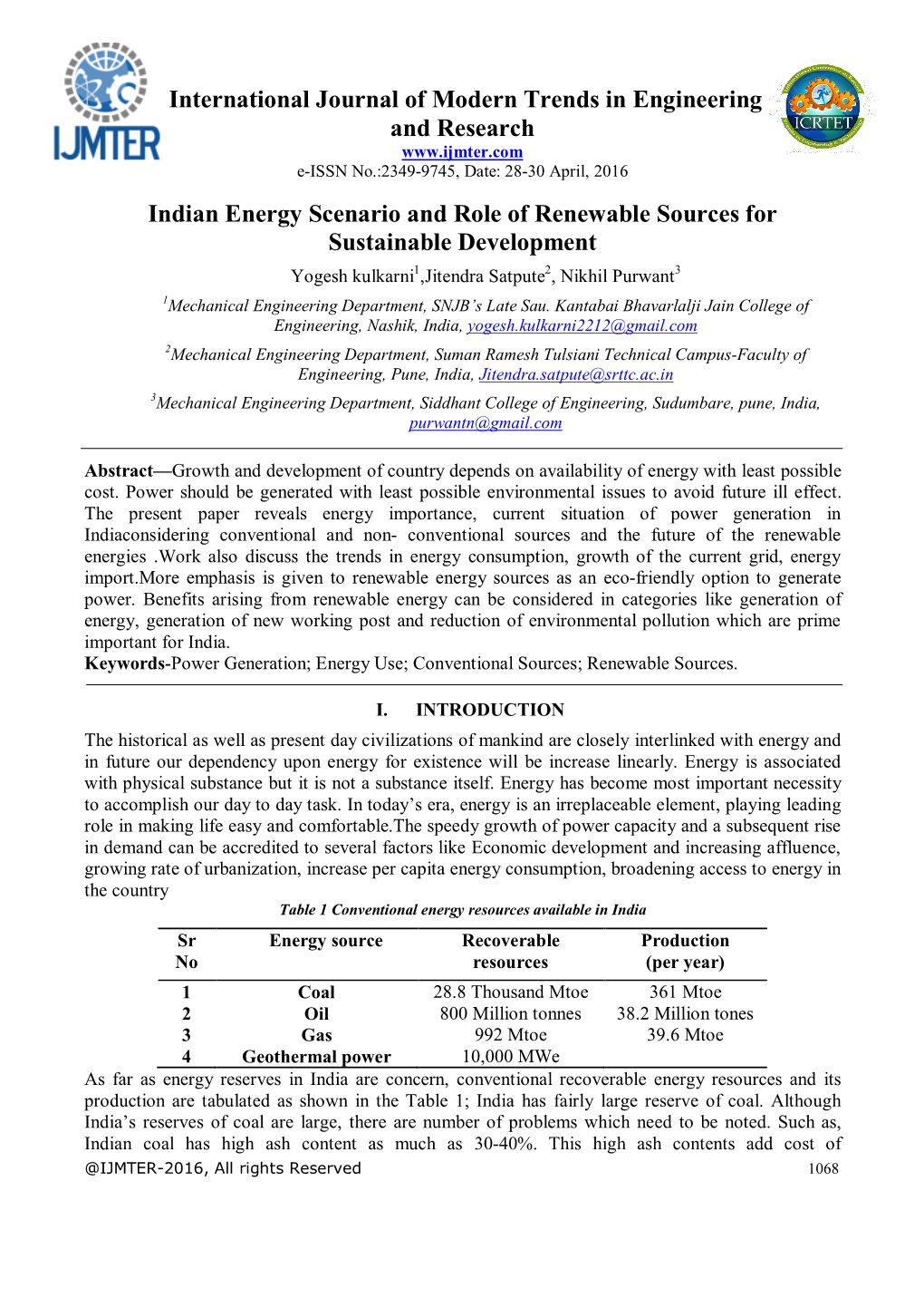 Indian Energy Scenario and Role of Renewable Sources For