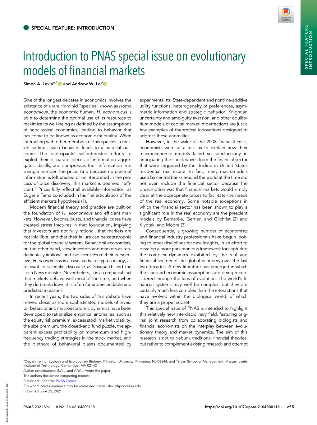 Introduction to PNAS Special Issue on Evolutionary Models of Financial Markets