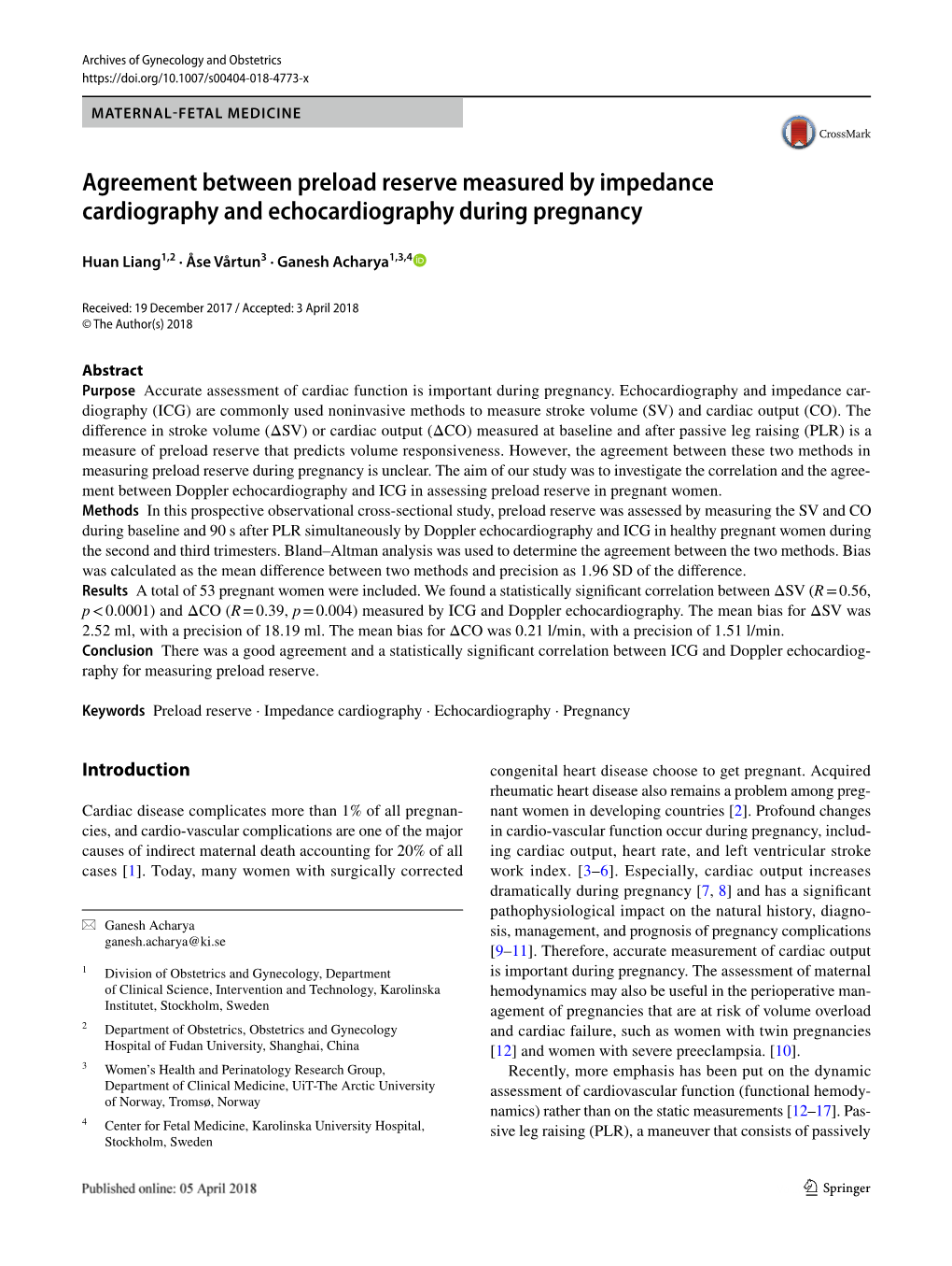 Agreement Between Preload Reserve Measured by Impedance Cardiography and Echocardiography During Pregnancy