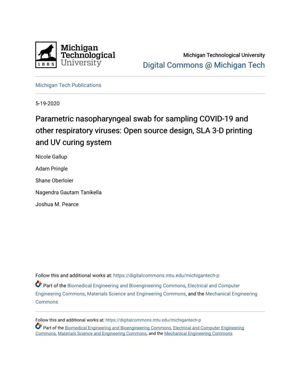 Parametric Nasopharyngeal Swab for Sampling COVID-19 and Other Respiratory Viruses: Open Source Design, SLA 3-D Printing and UV Curing System