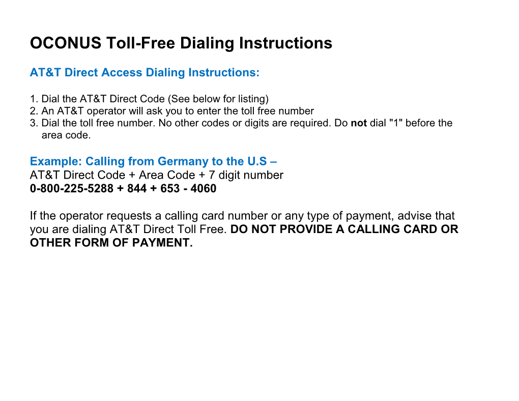 OCONUS Toll-Free Dialing Instructions