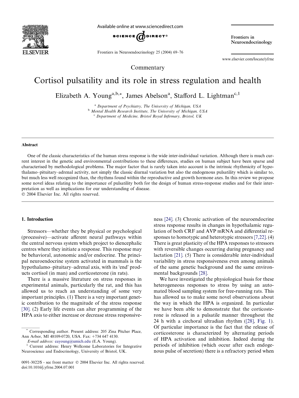 Cortisol Pulsatility and Its Role in Stress Regulation and Health