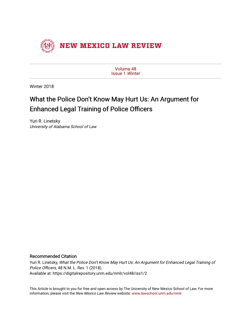 An Argument for Enhanced Legal Training of Police Officers