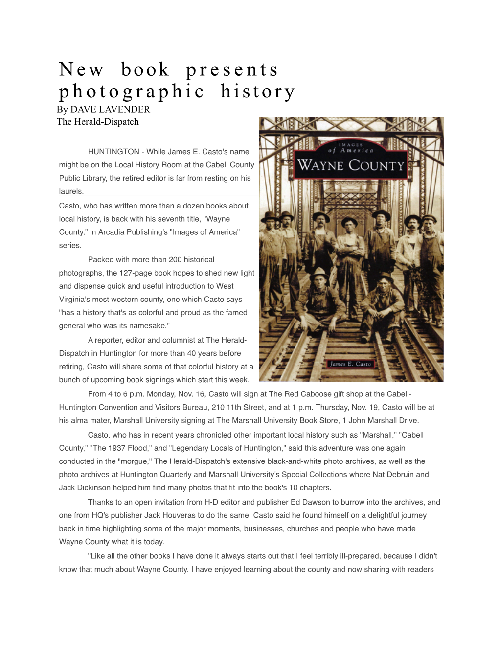 New Book Presents Photographic History by DAVE LAVENDER the Herald-Dispatch