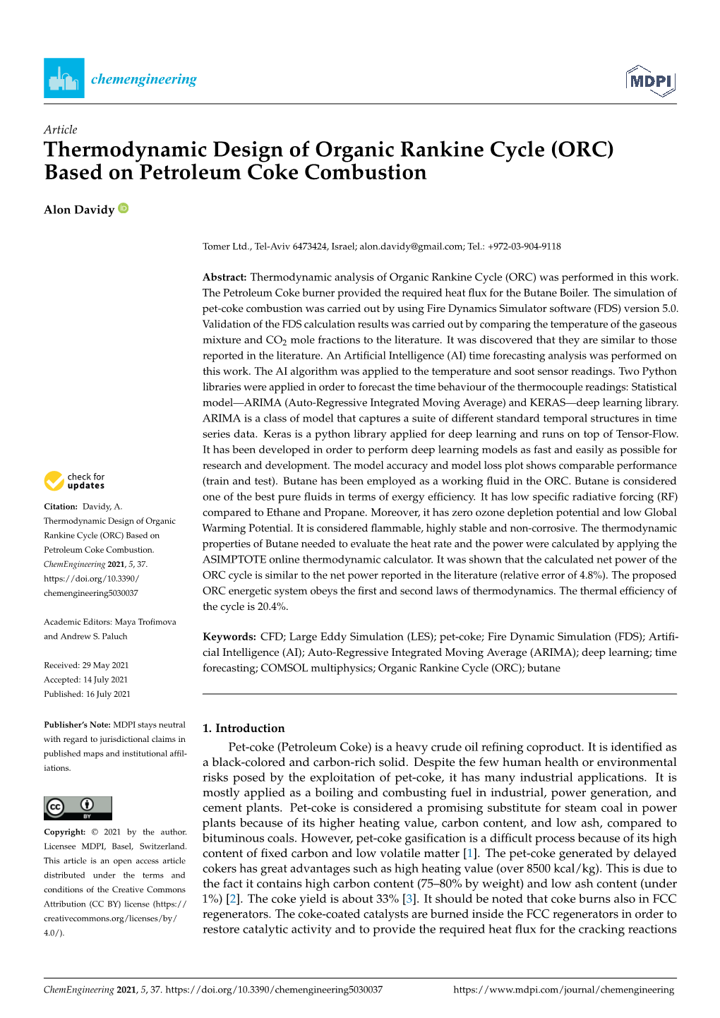 Thermodynamic Design of Organic Rankine Cycle (ORC) Based on Petroleum Coke Combustion