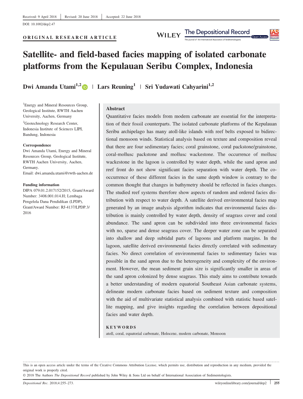 And Field‐Based Facies Mapping of Isolated Carbonate Platforms from the Kepulauan Seribu Complex, Indonesia