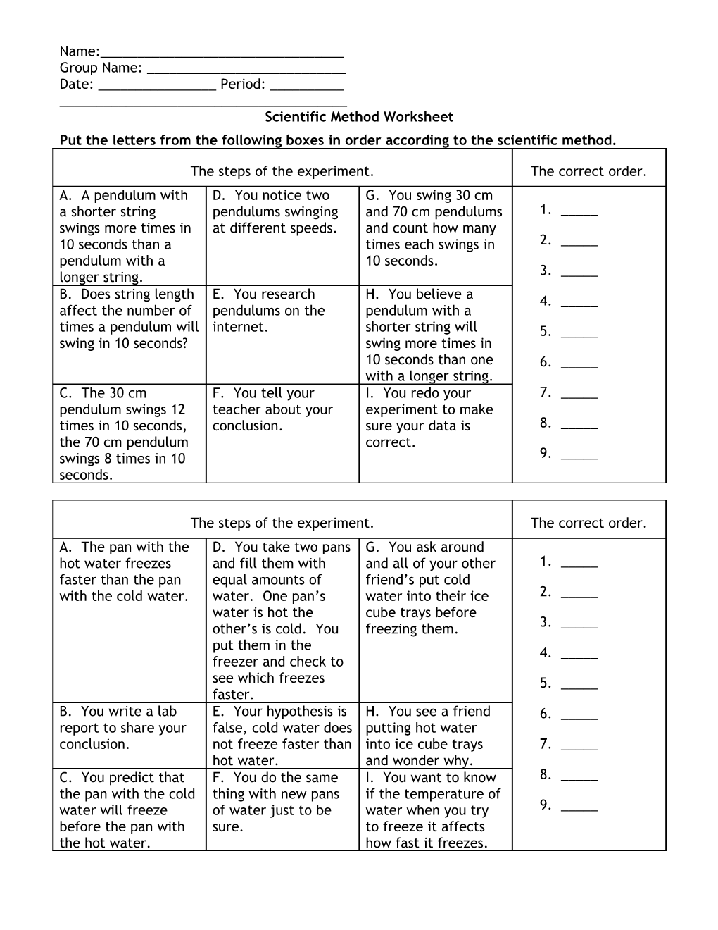 Scientific Method Worksheet