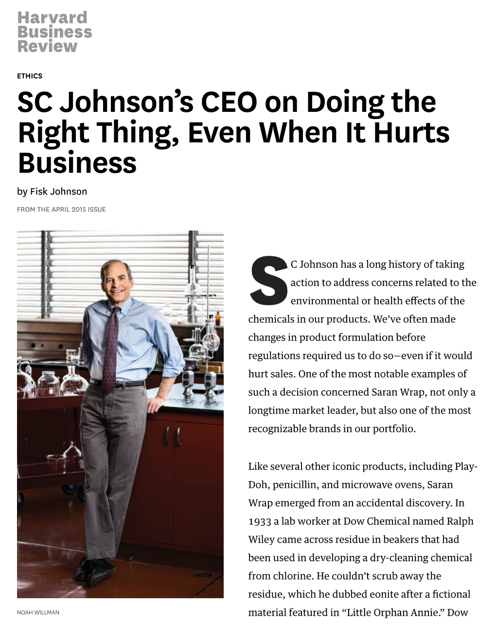 SC Johnson's CEO on Doing the Right Thing, Even When It Hurts Business