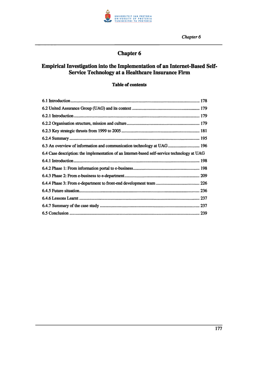 Chapter 6 Empirical Investigation Into the Implementation of An