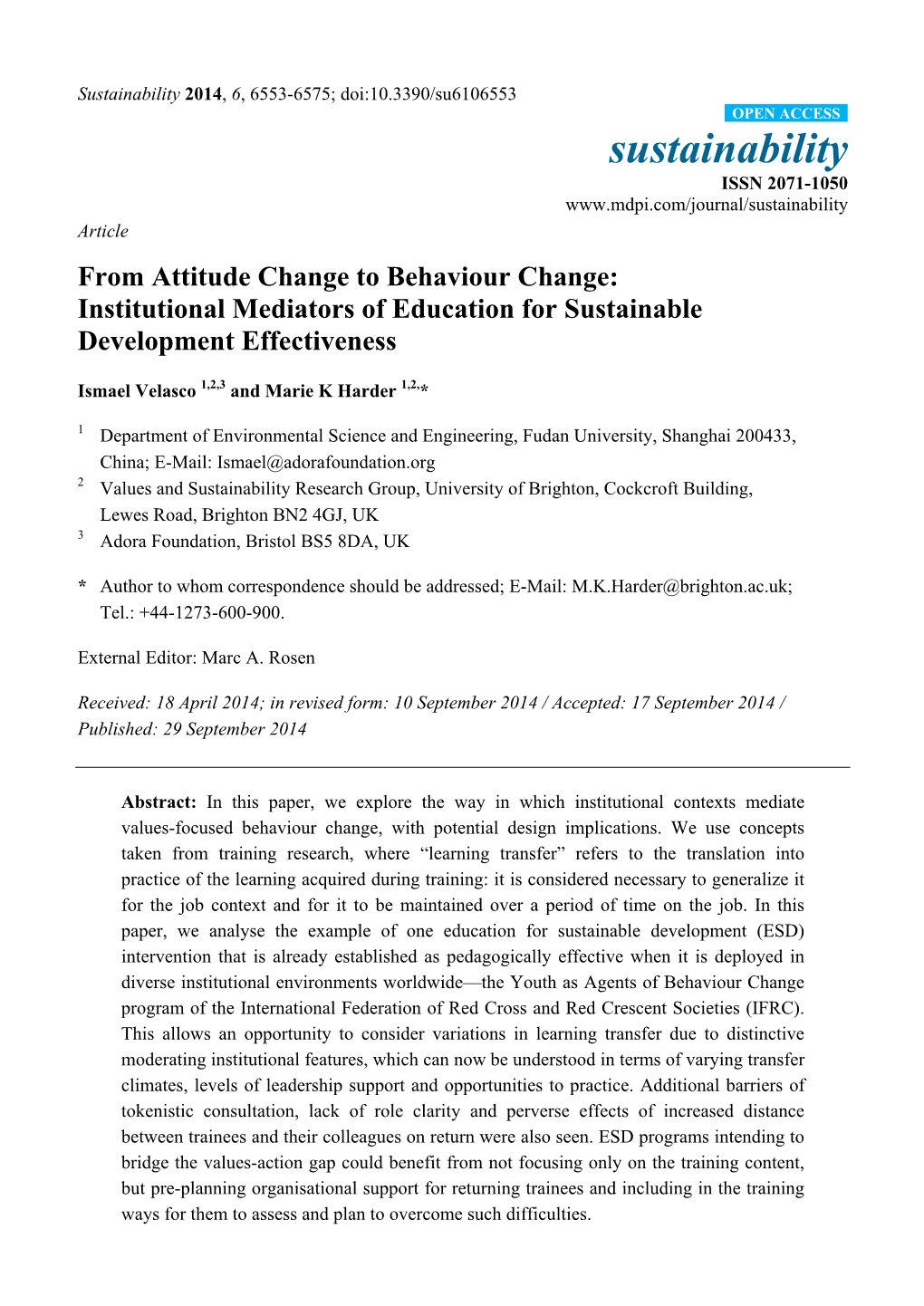 From Attitude Change to Behaviour Change: Institutional Mediators of Education for Sustainable Development Effectiveness