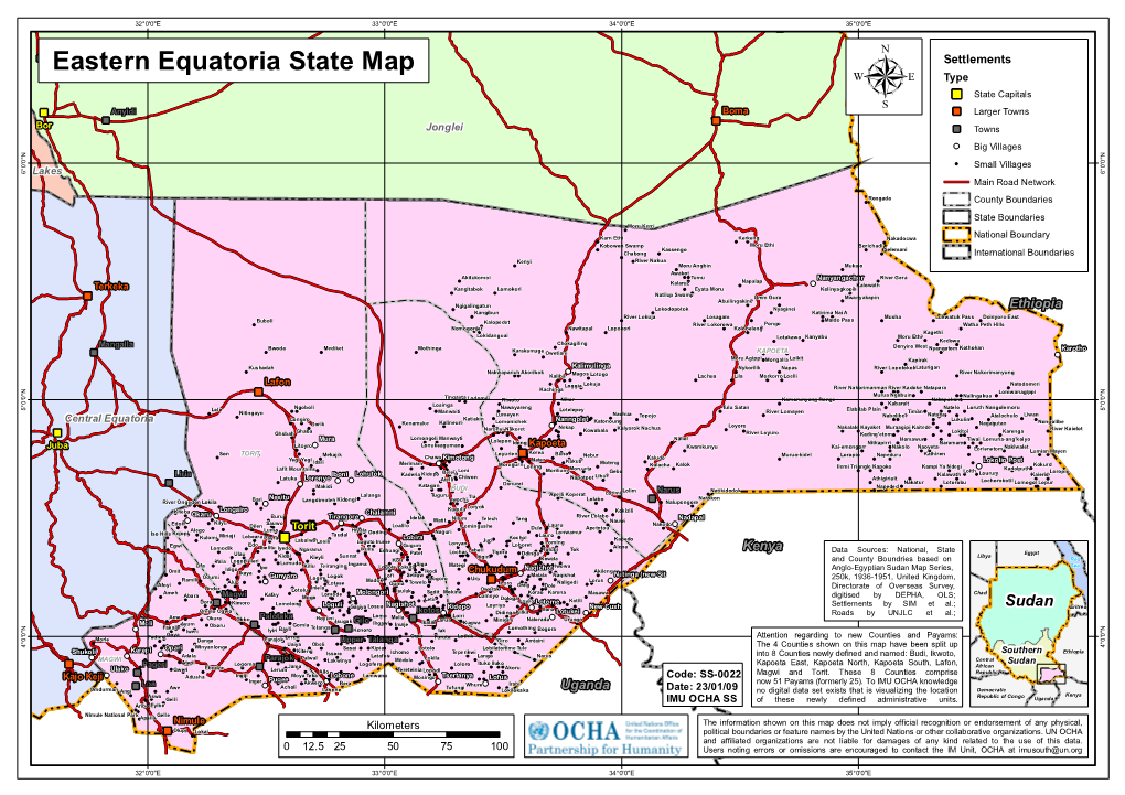 Eastern Equatoria State Map Type ") State Capitals ") Anyidi Boma Μ ") Larger Towns " ") Bor Jonglei " Towns Big Villages N N " " 0 0 ' ' 0 0