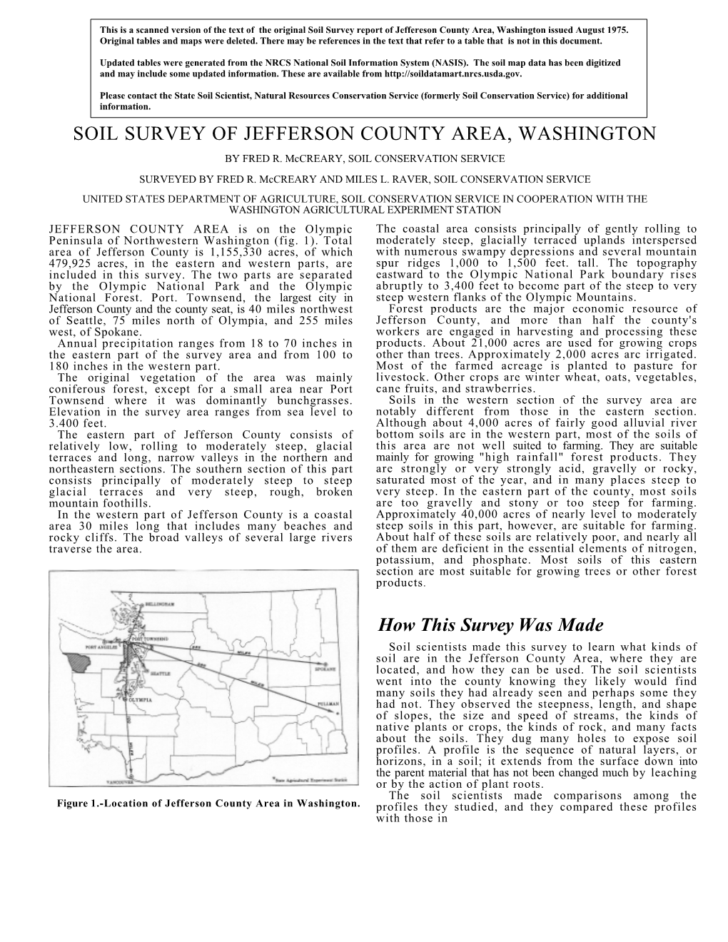 Soil Survey of Jefferson County Area, Washington by Fred R