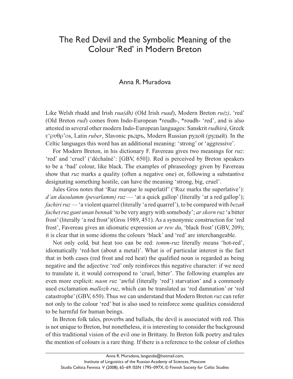 The Red Devil and the Symbolic Meaning of the Colour 'Red' in Modern Breton