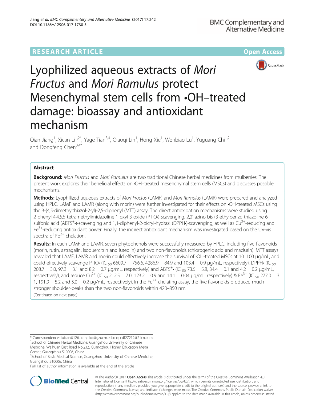 Lyophilized Aqueous Extracts of Mori Fructus and Mori Ramulus Protect